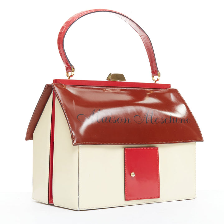 rare MOSCHINO 1990s Vintage burgundy Maison Moschino novelty House leather bag
