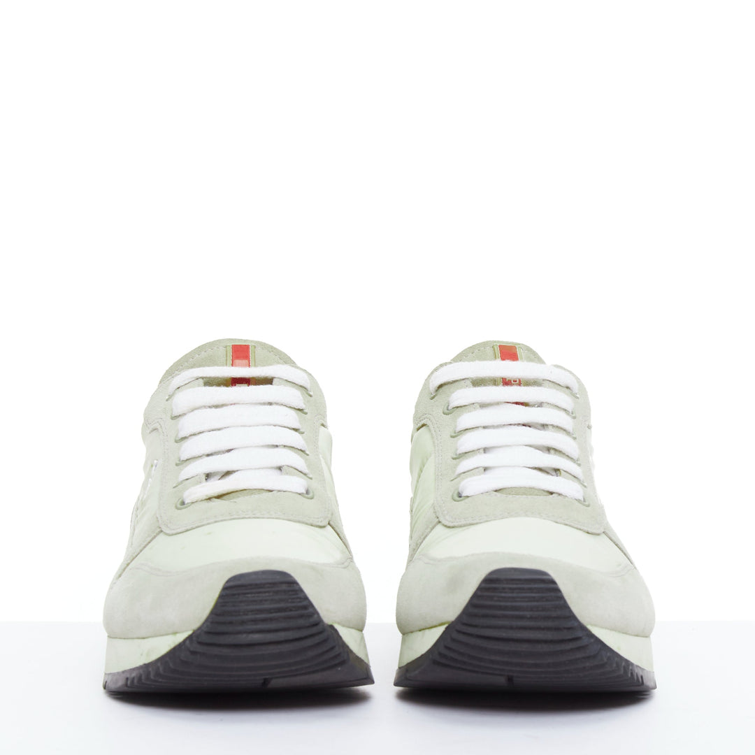 PRADA Linea Rossa cream nylon khaki suede white logo sneakers EU38