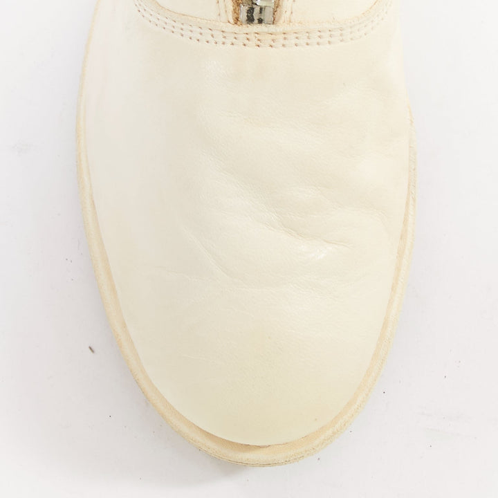 GUIDI 410 Soft Horse distressed off white leather silver zip front boots EU36