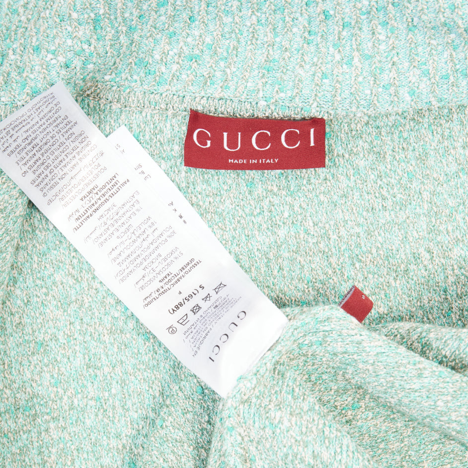 GUCCI 2024 Tweed Blend Polo acid turquoise sequin knit cardigan S