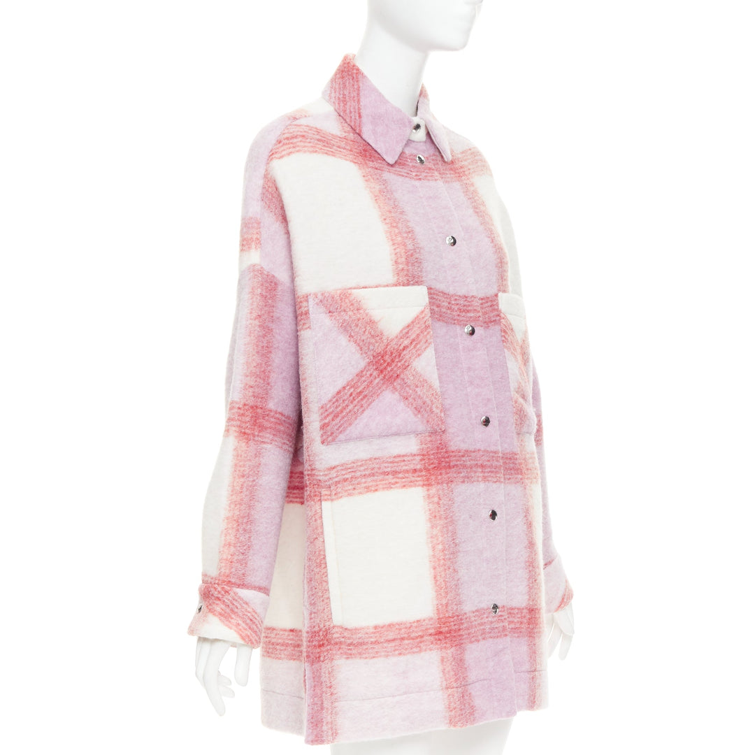 IRO PARIS Lemina pink cream wool tweed plaid check overshirt jacket FR34 XS
