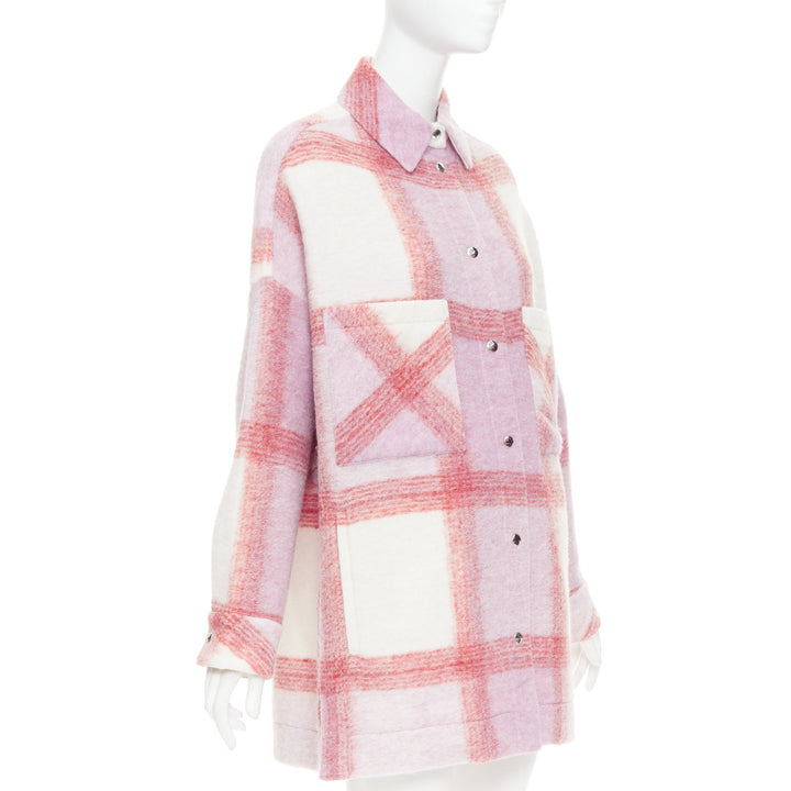 IRO PARIS Lemina pink cream wool tweed plaid check overshirt jacket FR34 XS