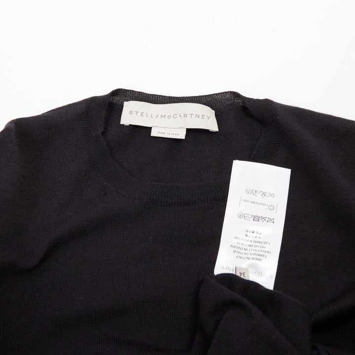 STELLA MCCARTNEY black virgin wool silk long sleeve crew neck sweater IT 34 XXS