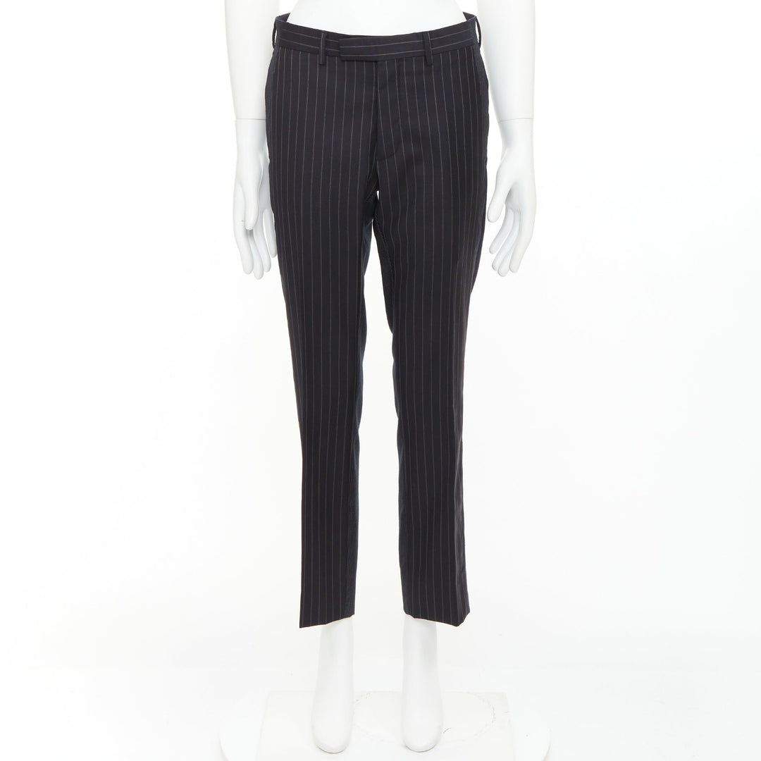 DIOR HOMME Hedi Slimane black 100% virgin wool pinsrtipe dress pants FR44 XS