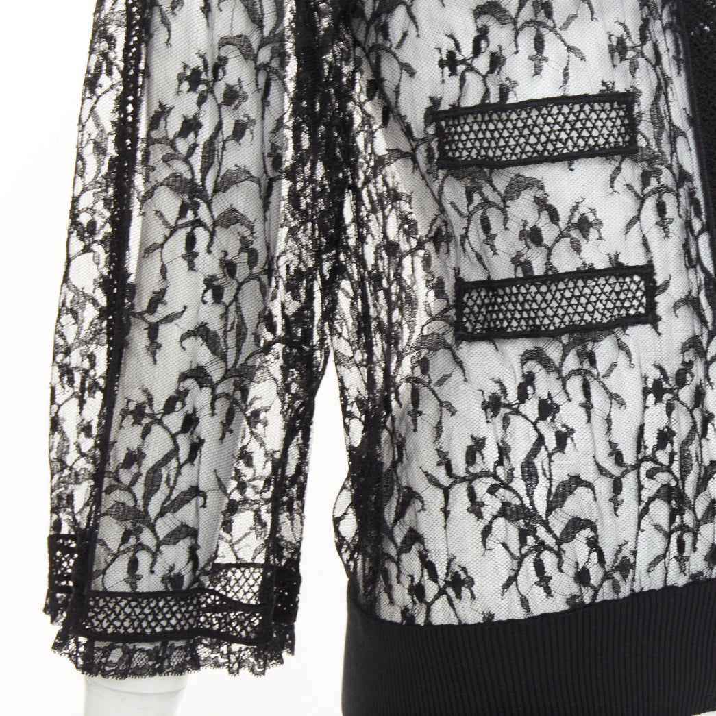 rare CHANEL 07C Vintage sheer floral lace cardigan button up blouse top FR34 XS