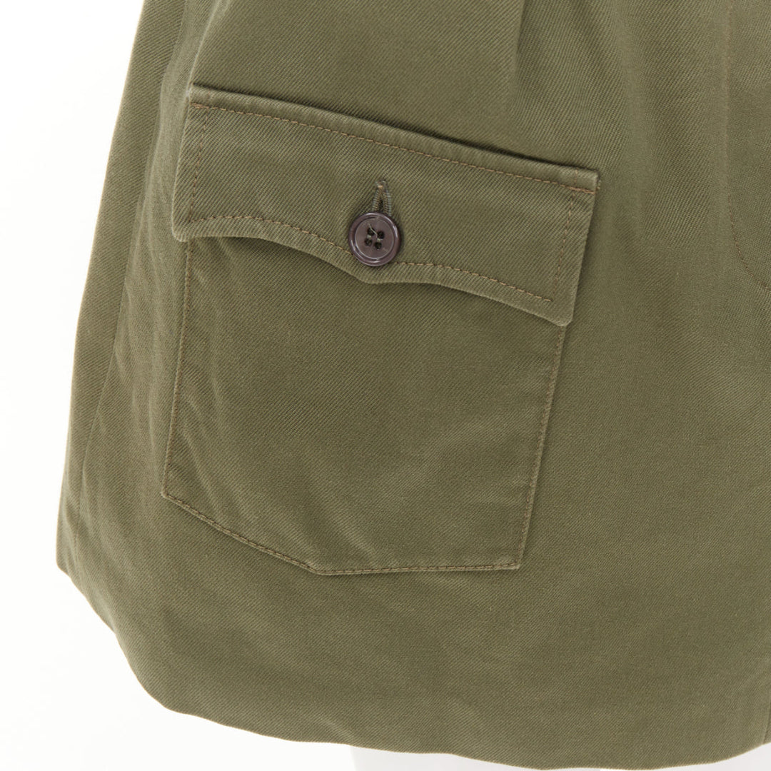MIU MIU 2019 green cotton gabardine silver logo buckle utility skirt IT38 XS