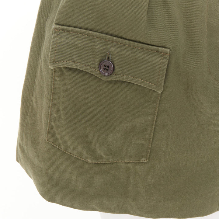 MIU MIU 2019 green cotton gabardine silver logo buckle utility skirt IT38 XS