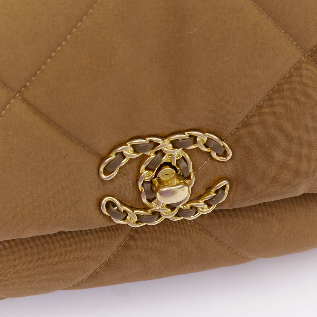 CHANEL 19 Large Flap Bag camel brown quilted canvas chain shoulder bag