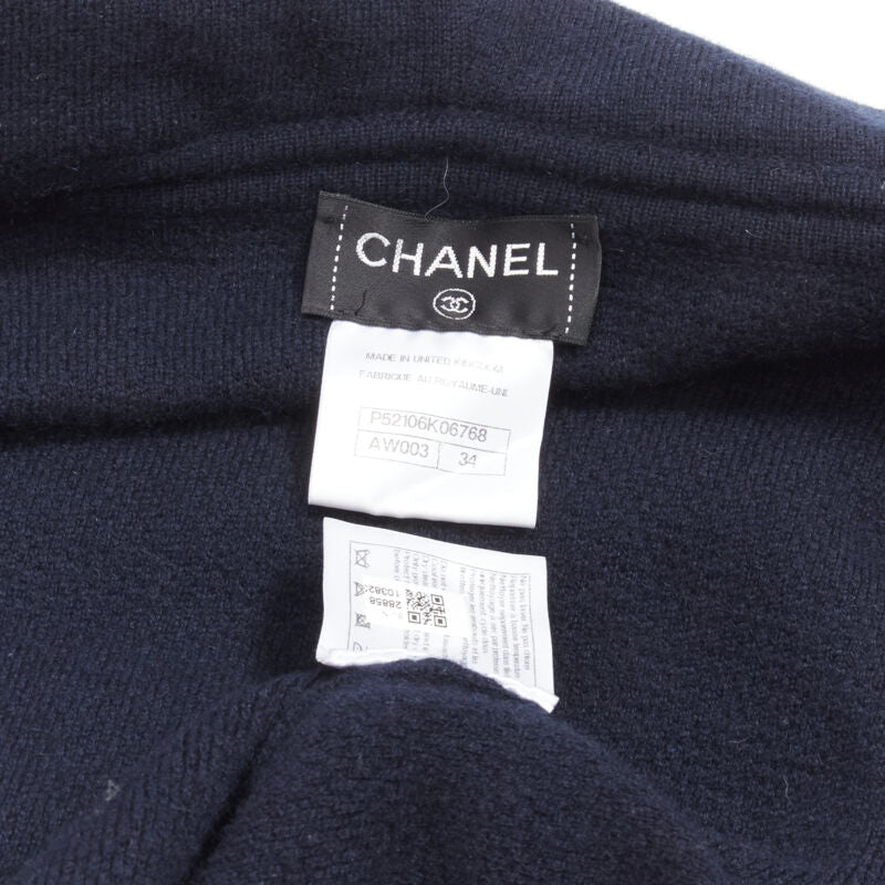 CHANEL 100% cashmere navy silver CC zip up hooded sweater FR34 XS