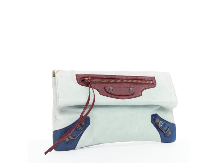 BALENCIAGA a Motocross Classic Envelope Clutch blue burgundy foldover bag