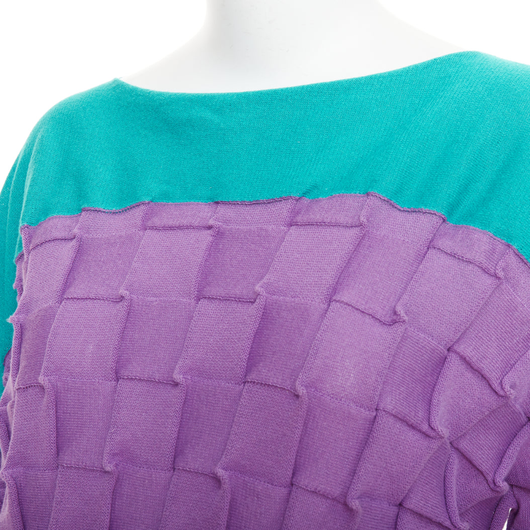 ISSEY MIYAKE purple green cotton bateau weave pleated sweater JP2 M