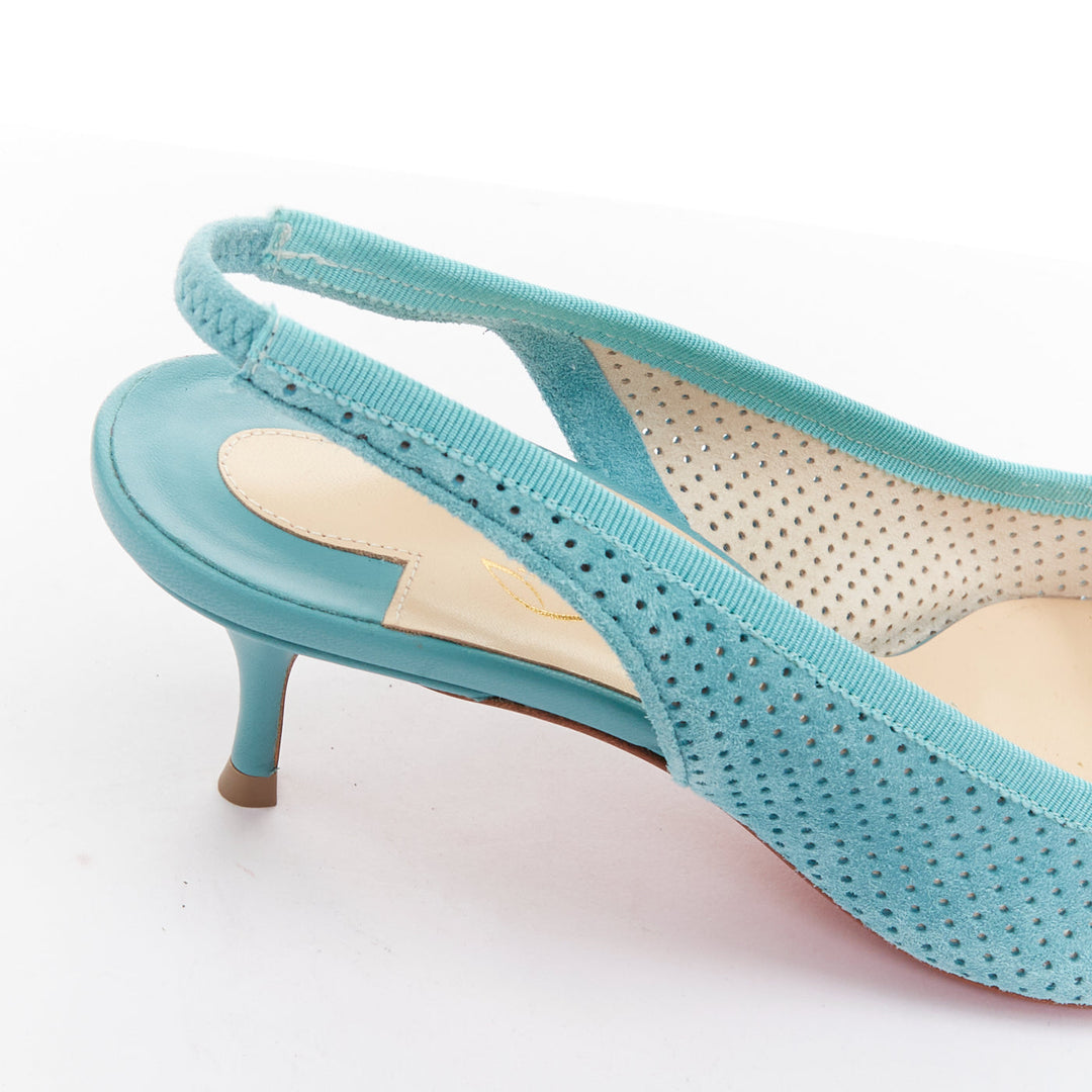 CHRISTIAN LOUBOUTIN Hall Sling Pump 55 sky blue suede pointy slingbacks EU36.5