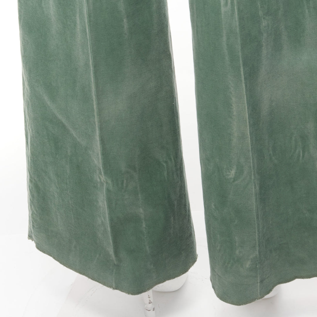 GUCCI green washed corduroy butterfly patch pocket wide leg pants