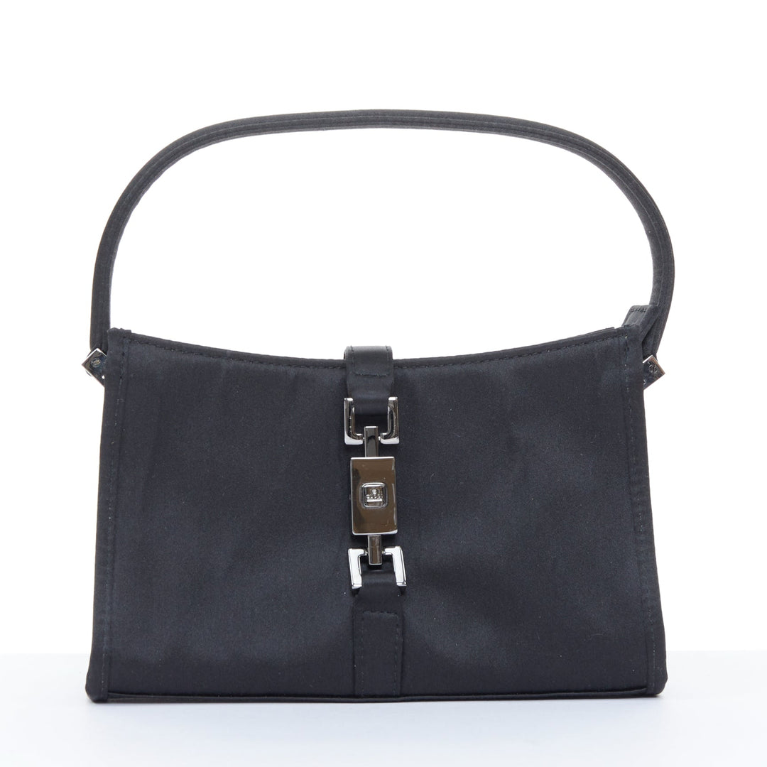 GUCCI Vintage Mini Jackie black satin silver piston lock evening shoulder bag