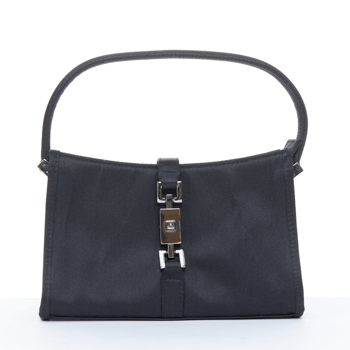 GUCCI Vintage Mini Jackie black satin silver piston lock evening shoulder bag