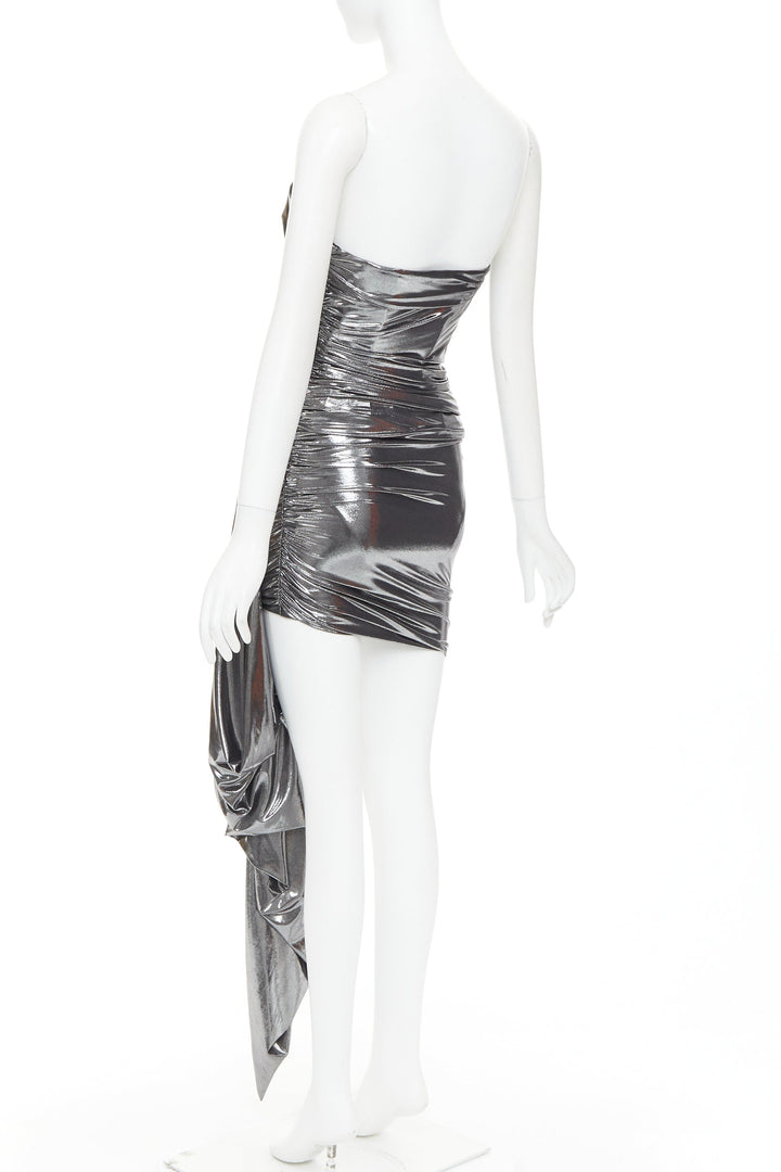 ALEXANDRE VAUTHIER AW2023 Runway silver liquid metal drape asymmetric mini dress
