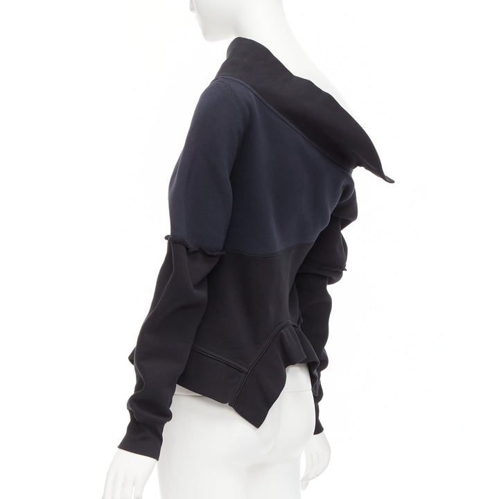 BURBERRY navy black asymmetric neck panelled deconstructed sweater top S