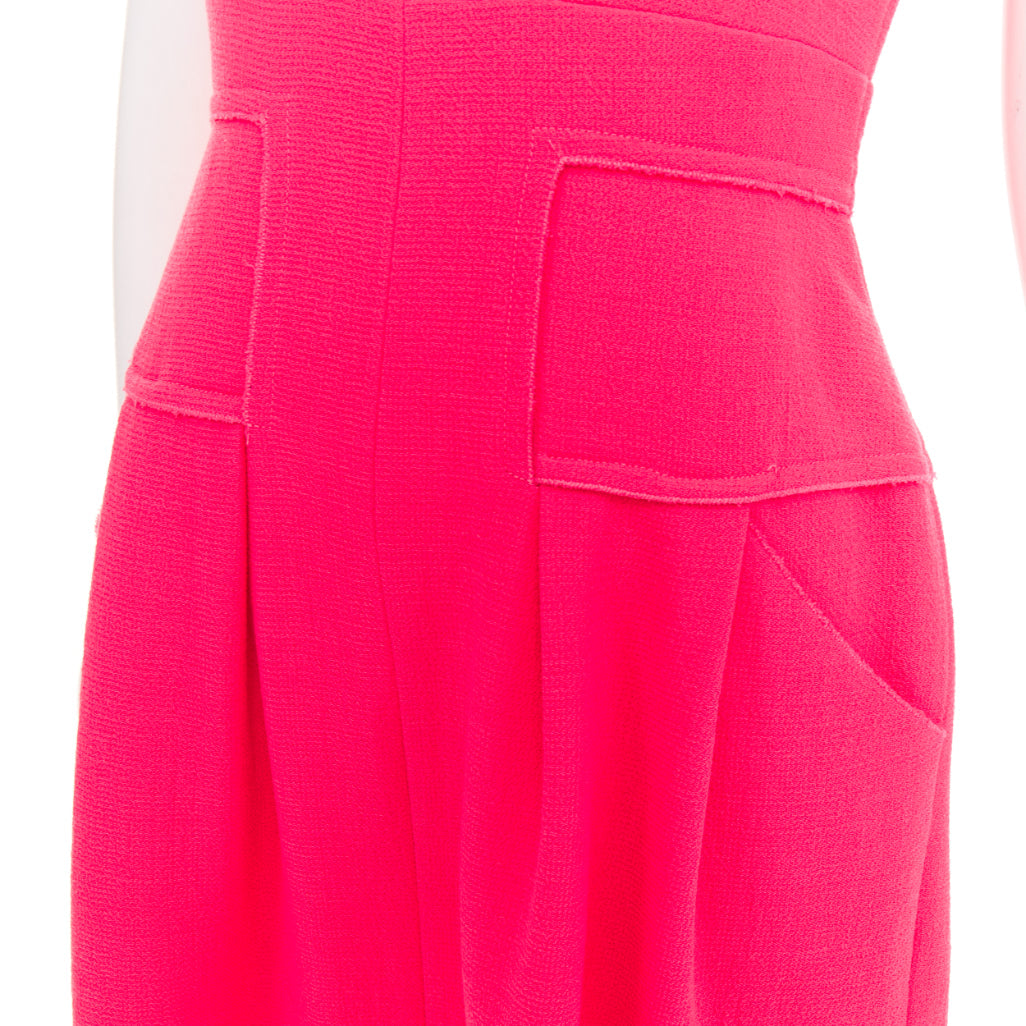 OSCAR DE LA RENTA F10 pink wool panelled round neck pleated A-line dress US2 S