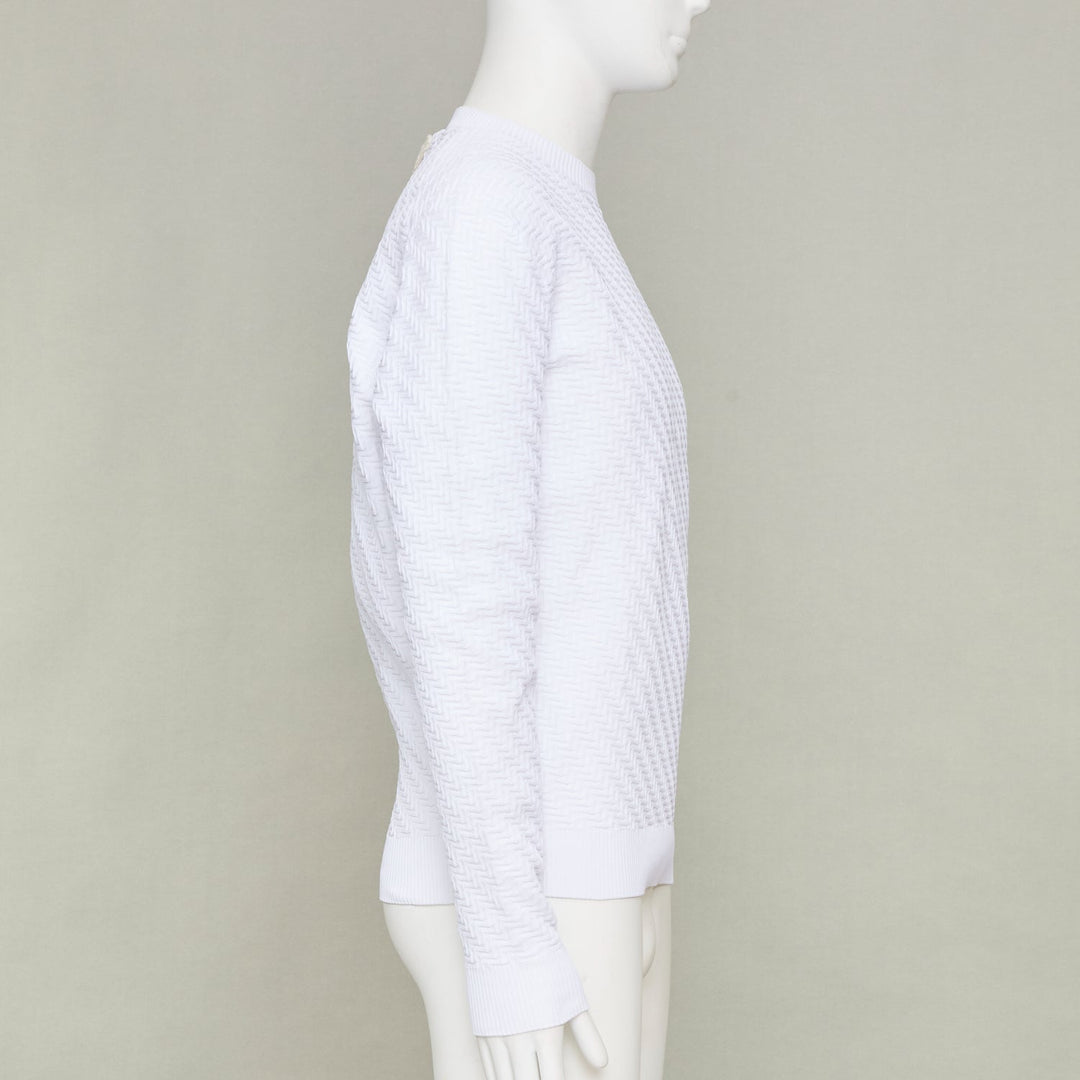 PRADA white zigzag micro texture geometric long sleeve crewneck sweater IT48 M