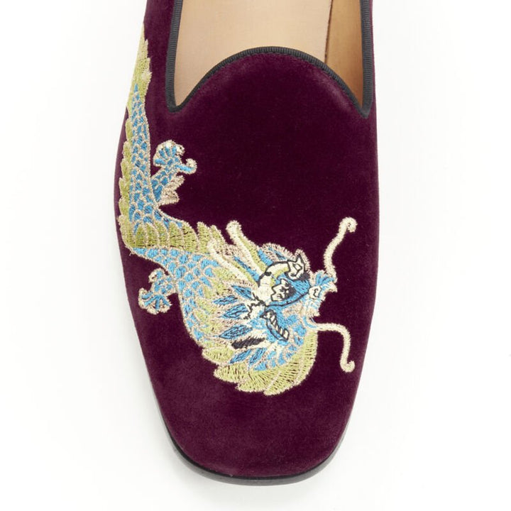 GUCCI Oriental Dragon embroidered burgundy suede laofer UK7 US8 EU41