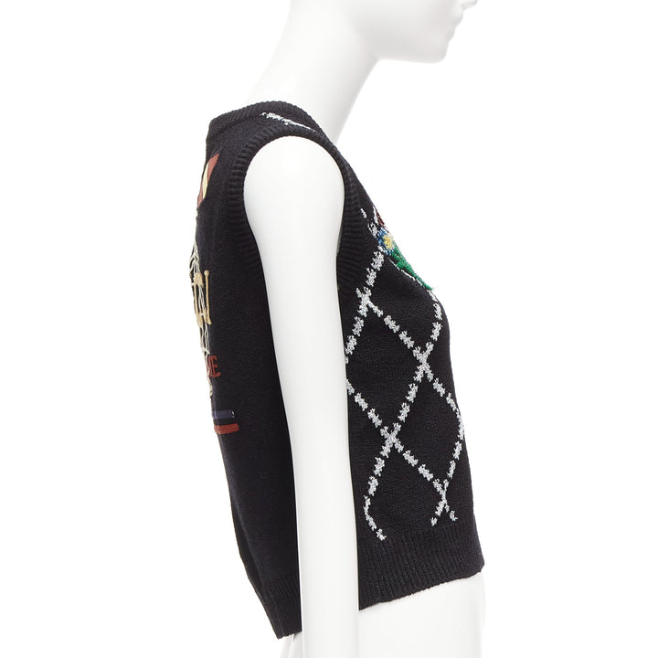 GUCCI black silver diamong argyle floral embellished sweater vest S