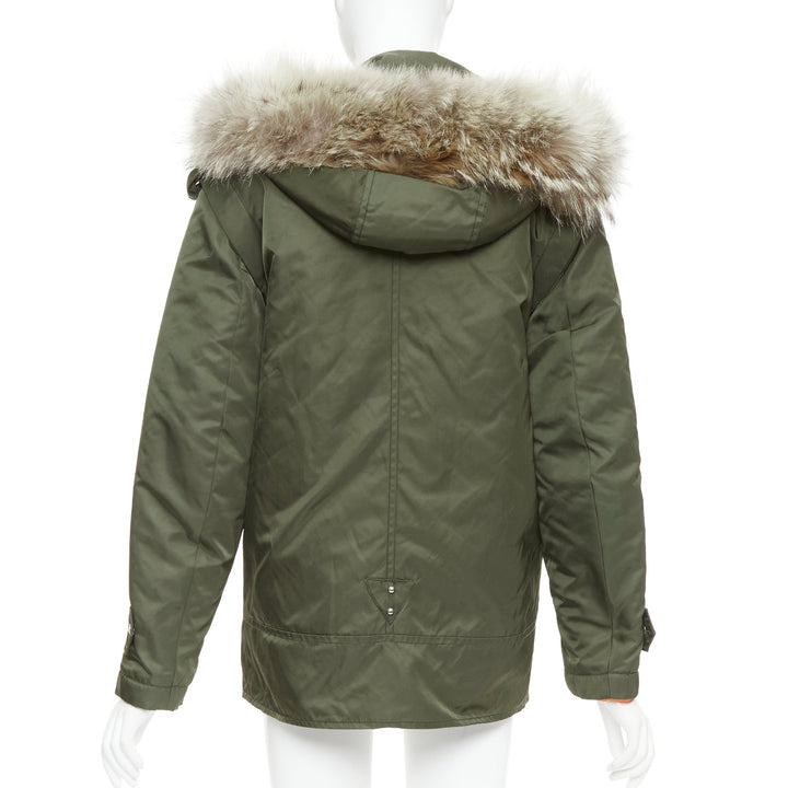 ALTUZARRA Cyprus fur trimmed hood green nylon buckled utility parka FR36 S