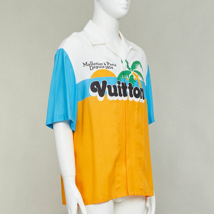 rare LOUIS VUITTON 2024 VIP LVers Limited yellow blue lyocell bowling shirt L