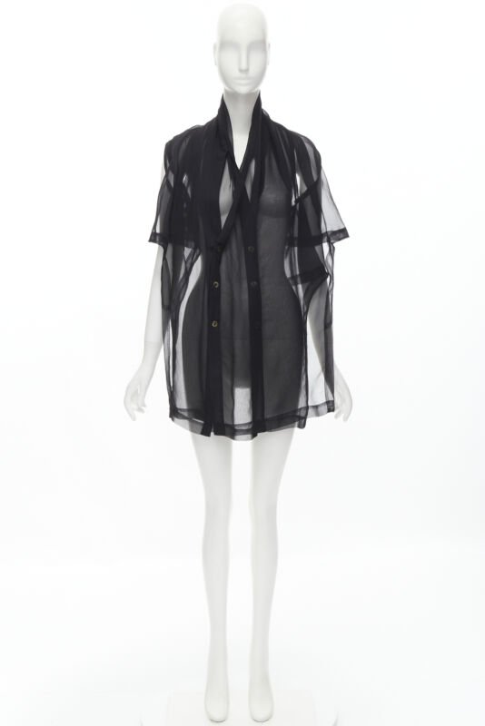 COMME DES GARCONS 1990 Vintage black sheer  deconstructed layered shirt S