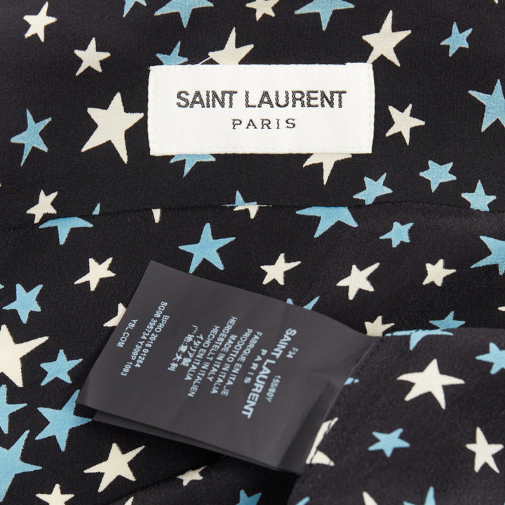 SAINT LAURENT 2016 100% silk blue black white star print shirt FR34 XS