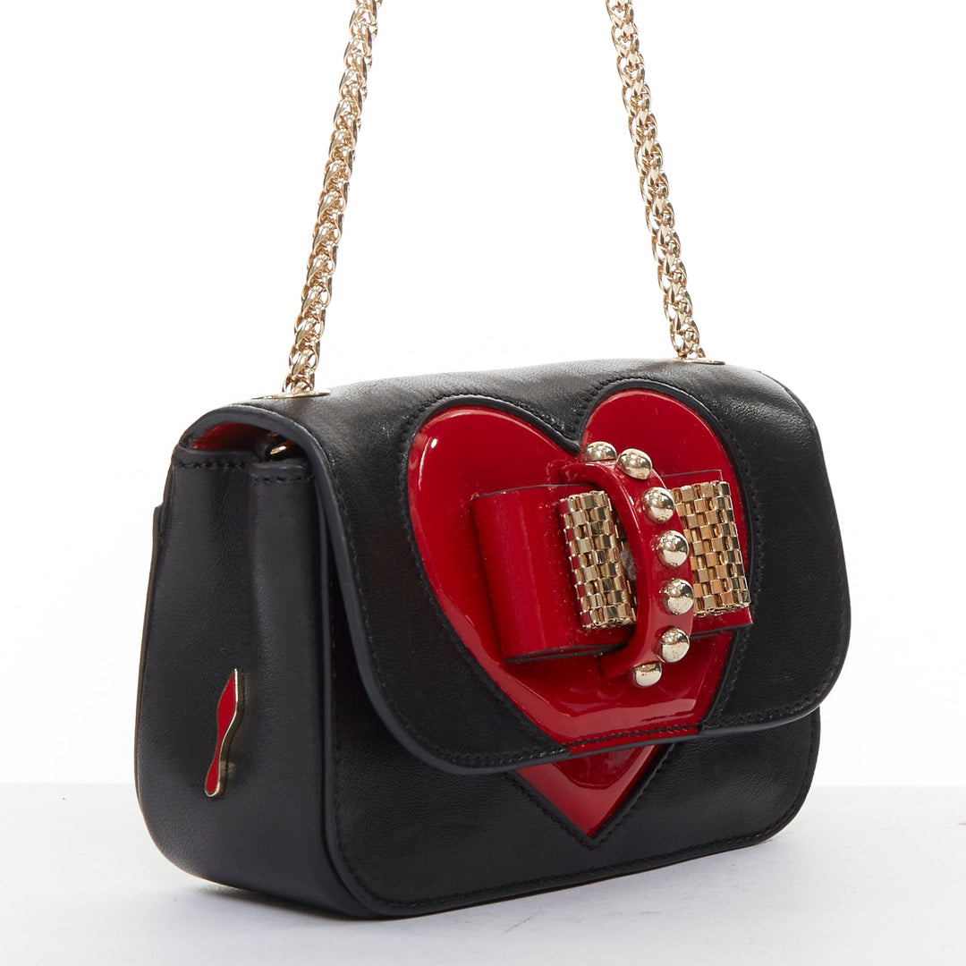CHRISTIAN LOUBOUTIN Sweet Charity Heart black red patent mini crossbody bag