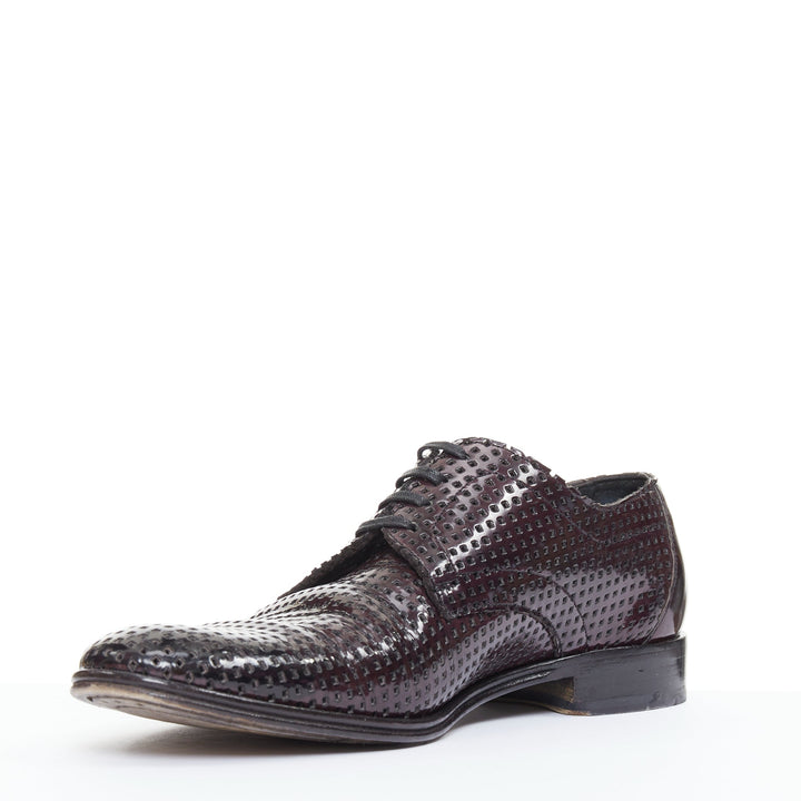 DOLCE GABBANA dark burgundy patent perforated square lace up brogues UK6 EU40
