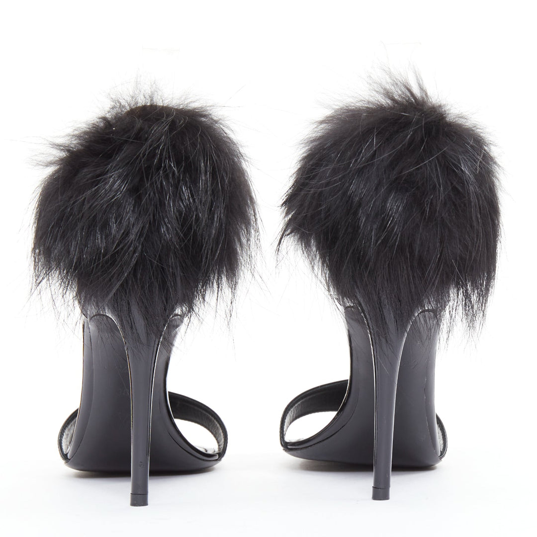 rare LOUIS VUITTON Call Back black patent fur trim LV ankle strap heels EU38.5