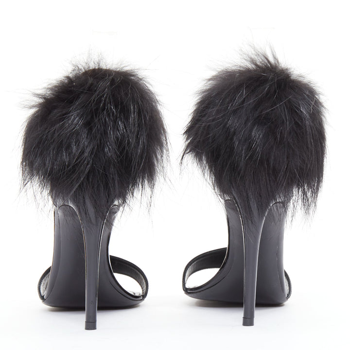 rare LOUIS VUITTON Call Back black patent fur trim LV ankle strap heels EU38.5