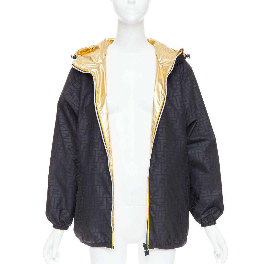 FENDI K-WAY metallic gold black FF reversible waterproof windbreaker S