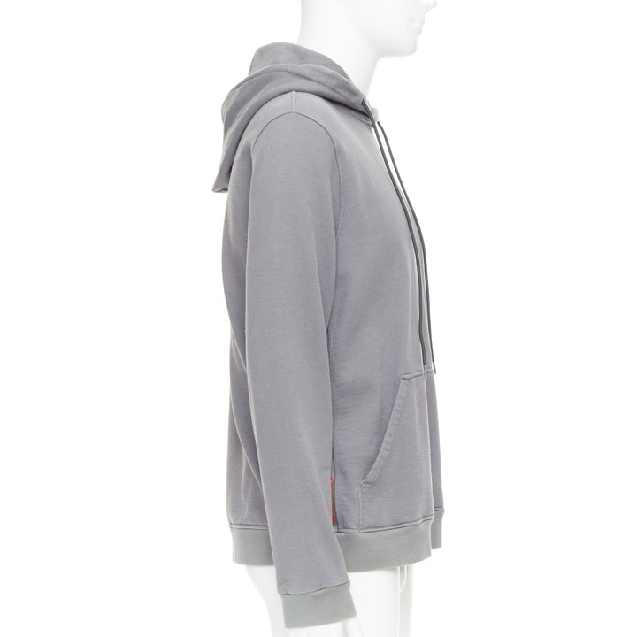 PRADA 2018 Line Rossa grey cotton red sports logo hoodie L