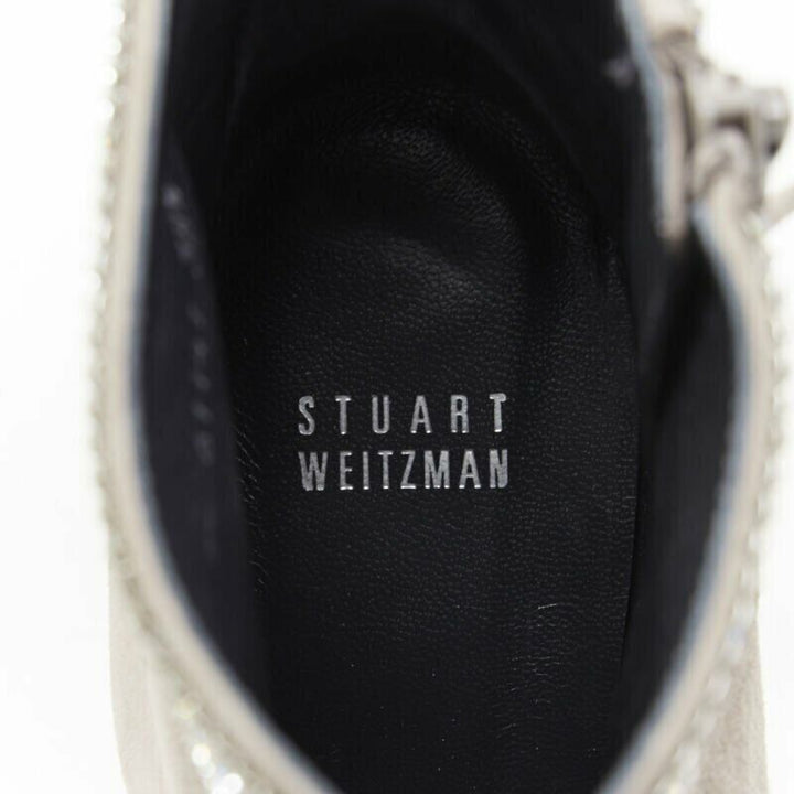 STUART WEITZMAN Highbeams grey fossil suede crystal embellished bootie EU38.5