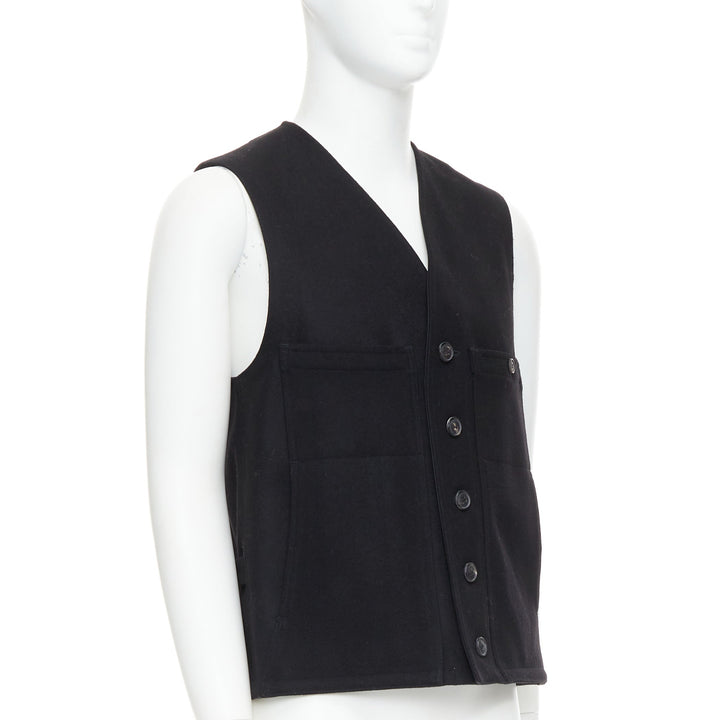 CHRISTOPHE LEMAIRE black 100% virgin wool cotton waist coat vest Sz3