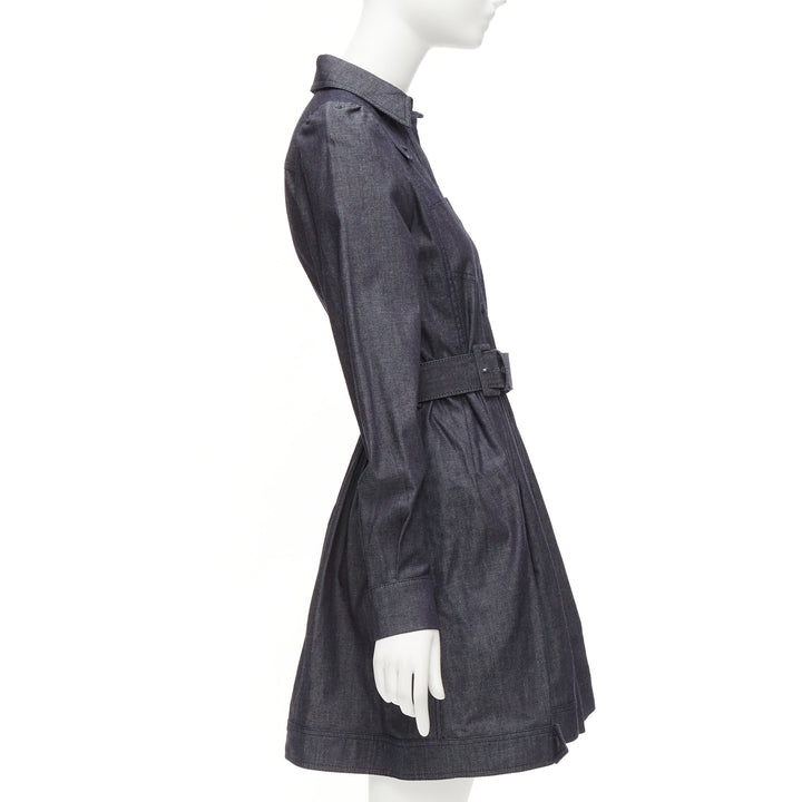 DICE KAYEK dark blue cotton denim pleated front pocketed safari dress FR34 XS