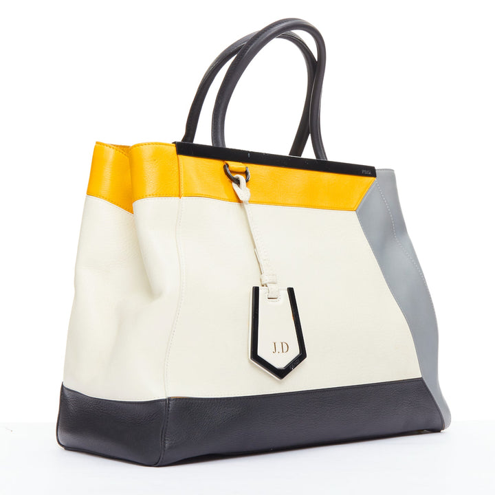 FENDI 2Jours yellow grey black leather tricolor colorblock tote bag