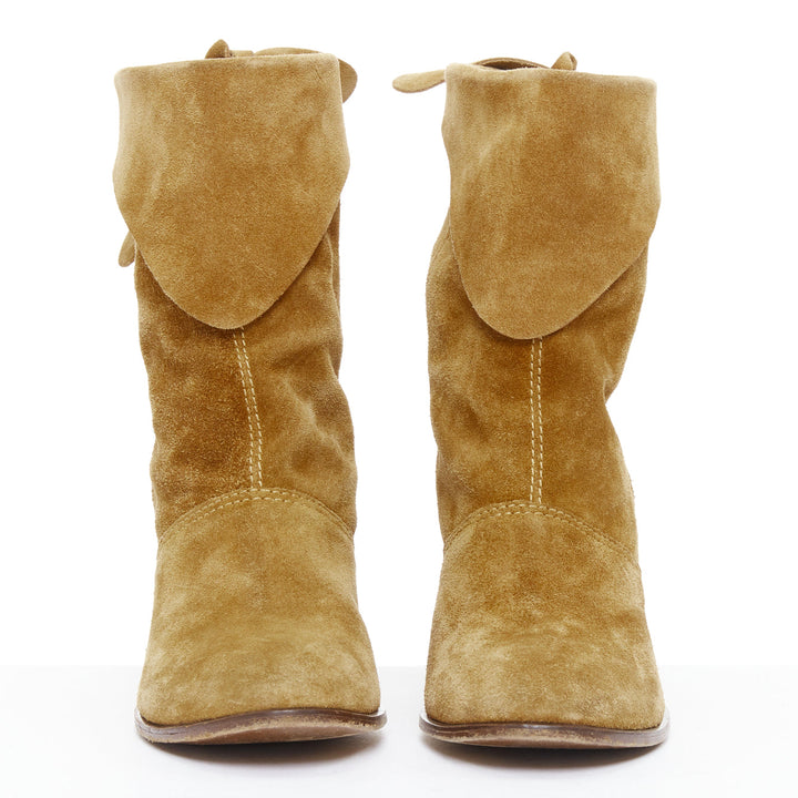 MARC JACOBS tan suede bow tie back slouchy western boots EU37.5