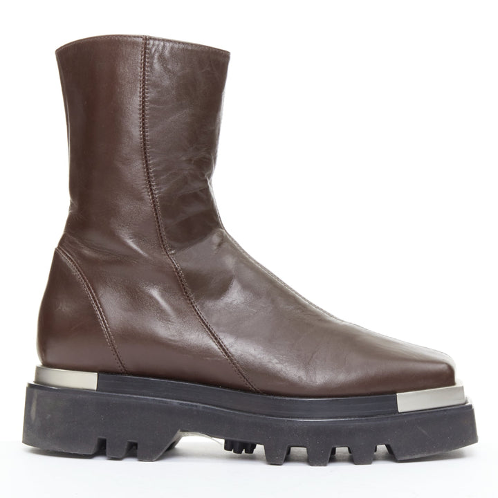 PETER DO Napa Moto tobacco brown metal square toe ankle boots EU38