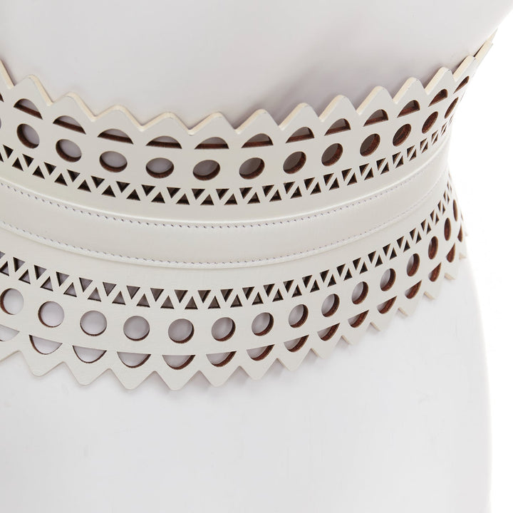ALAIA white leather geometric cut out scallop edge wide corset belt 65cm