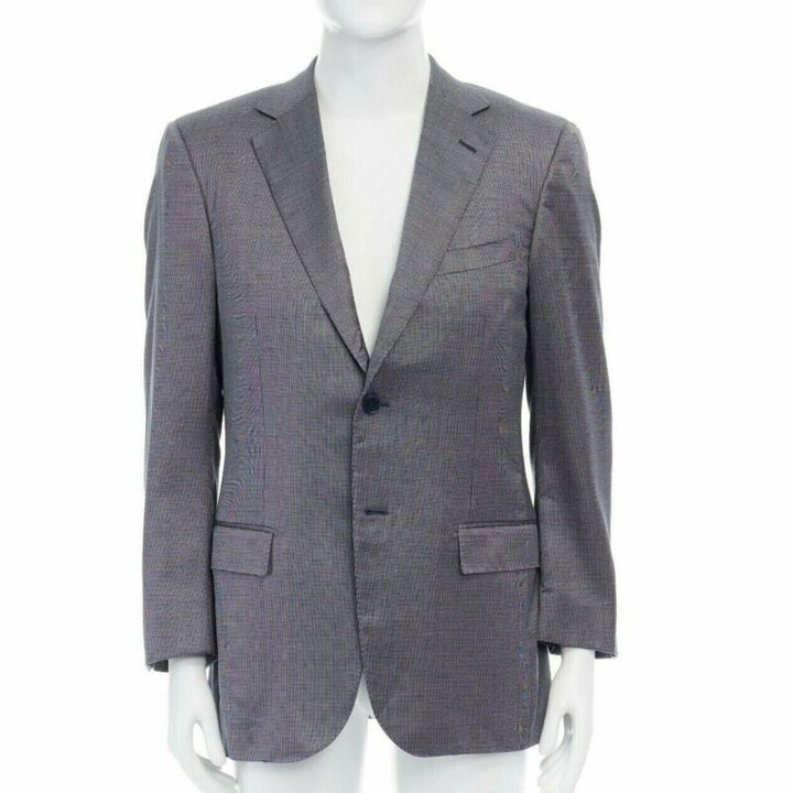ERMENEGILDO ZEGNA blue grey silk wool dual button classic blazer jacket 50R L