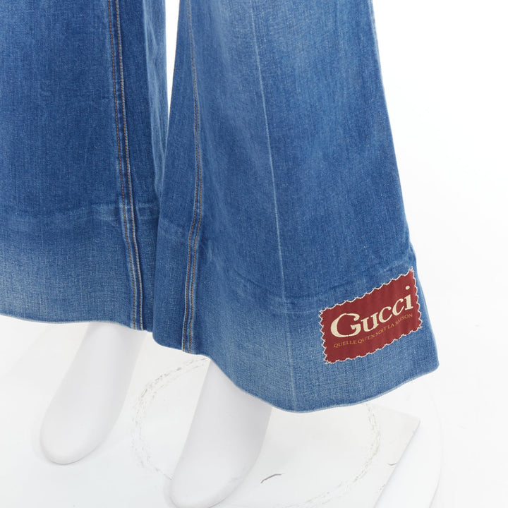GUCCI Alessandro Michele 2021 red logo blue denim flared jeans 25"