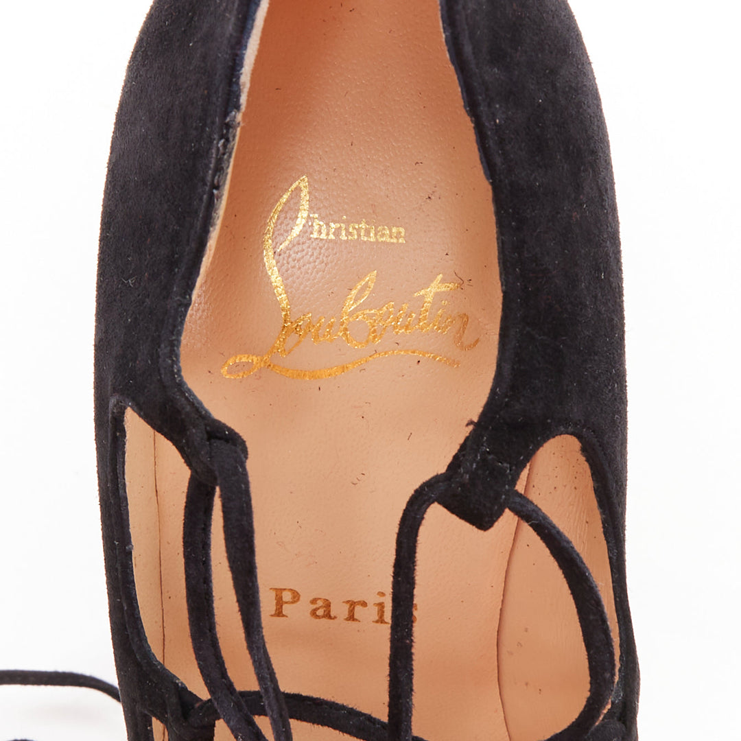 CHRISTIAN LOUBOUTIN Ghildarc 160 suede square toe lace up platform pumps EU37.5
