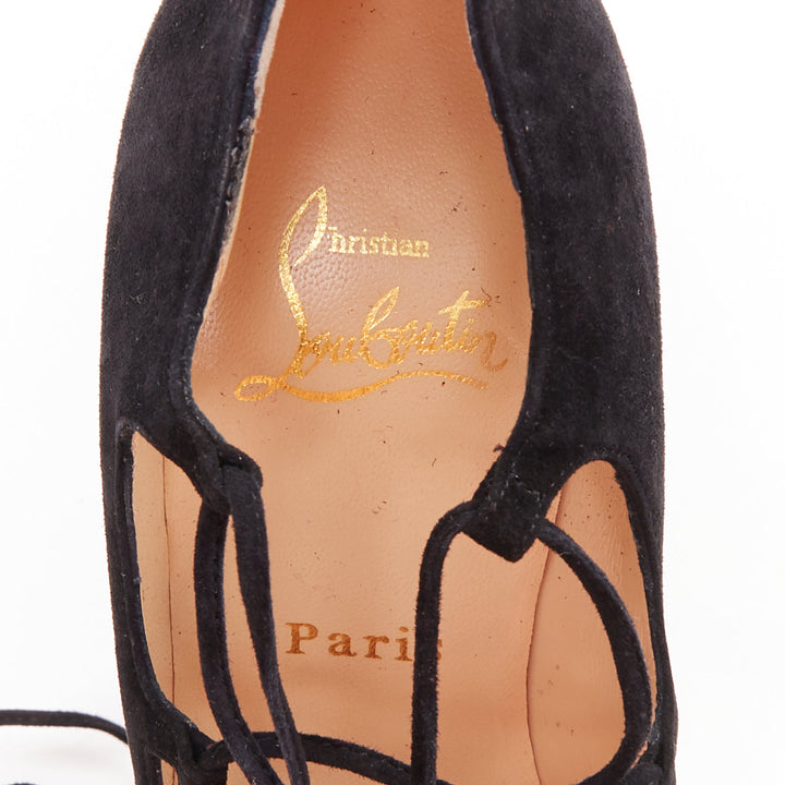 CHRISTIAN LOUBOUTIN Ghildarc 160 suede square toe lace up platform pumps EU37.5