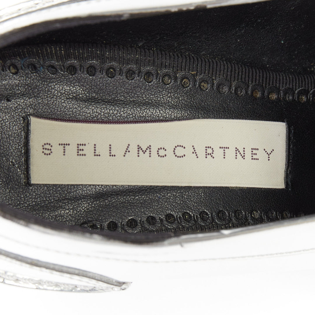 STELLA MCCARTNEY 2014 silver metallic kiltie tassel loafer block heel pumps EU37