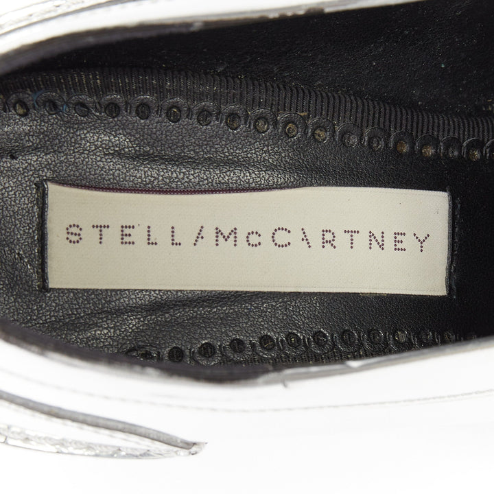 STELLA MCCARTNEY 2014 silver metallic kiltie tassel loafer block heel pumps EU37