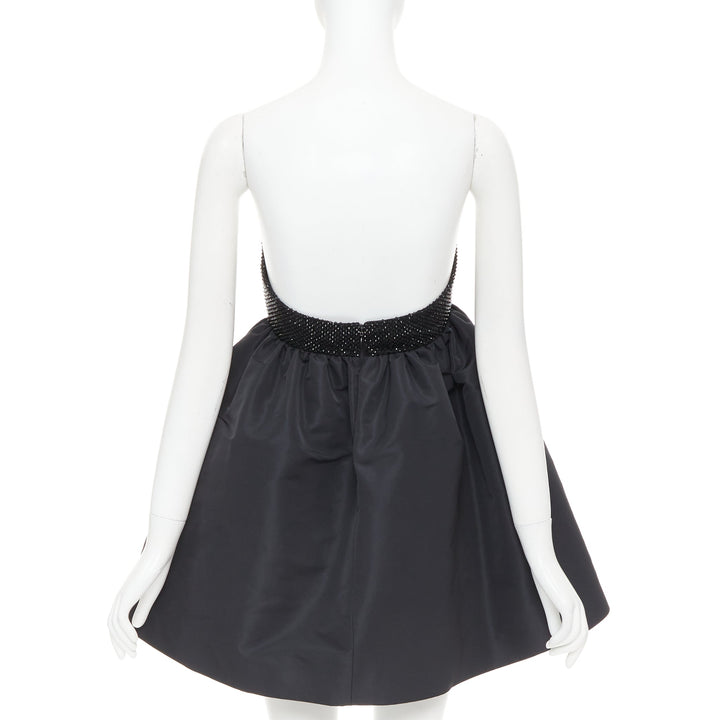 ALEXANDRE VAUTHIER black crystal strass bust flared taffeta babydoll dress