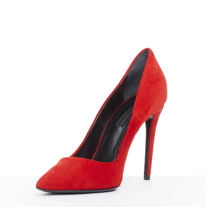 ALEXANDER WANG Tia red suede silver rhodium plate cutout heel point pumps EU37